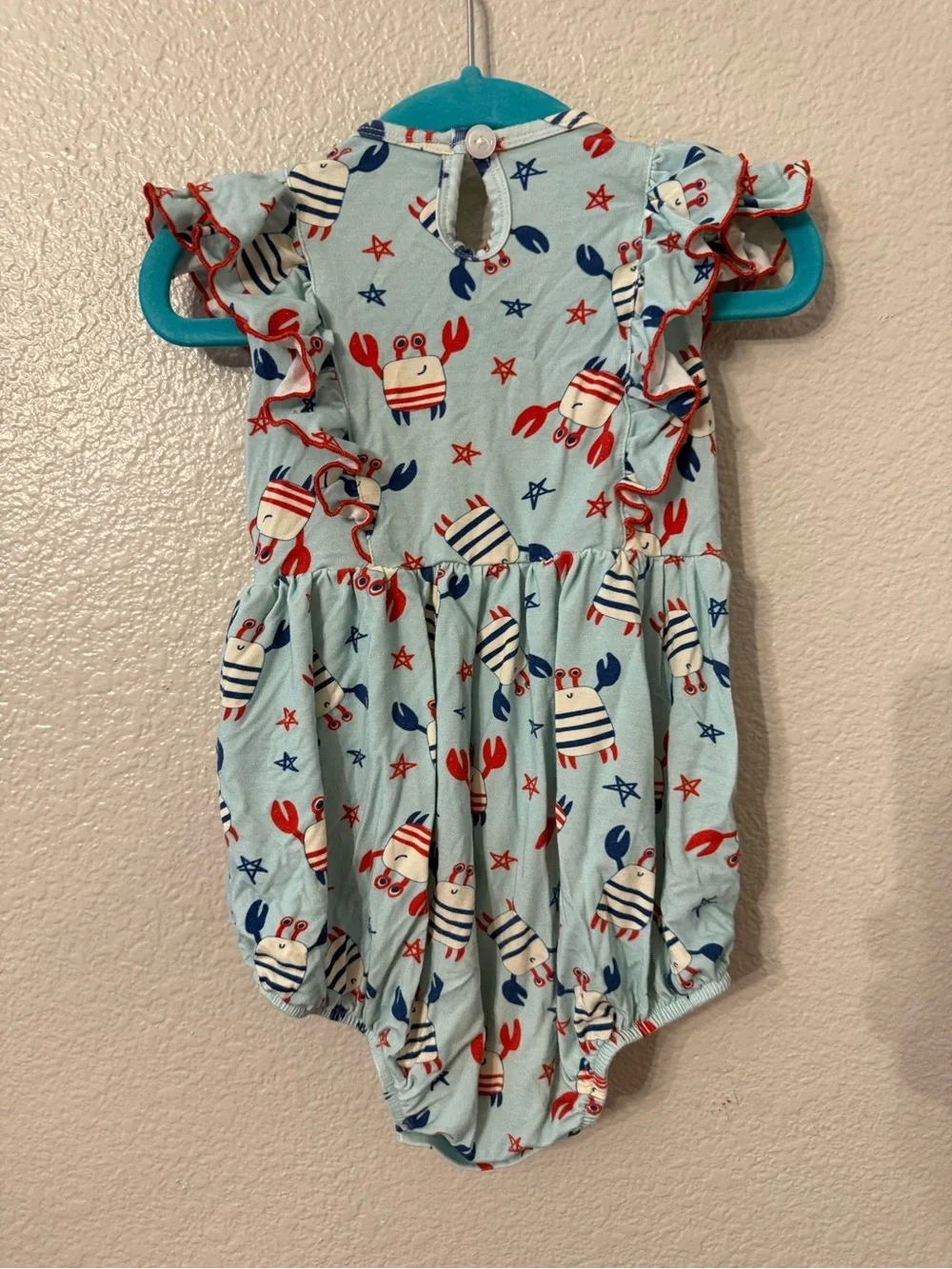 Caden Lane Light Blue Crab-Print Ruffle One-Piece